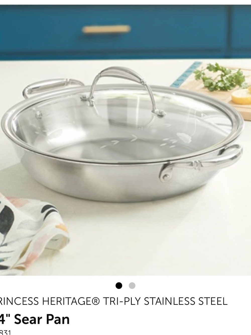 14” Stainless Steel Silver Sear Pan with Glass Lid